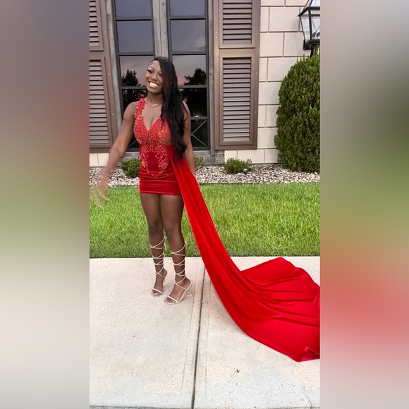 Red Formal Dress XSmall Brown Mesh - Picture 2 of 5